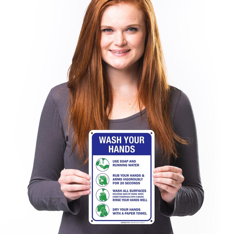 Sigo Signs Hand Washing Sign, 10x7 Inches, Handwashing Instruction Sign, Rust Free 0.40 Aluminum, Fade Resistant, Easy Mounting, Indoor/Outdoor Use, Made in USA - Image 2